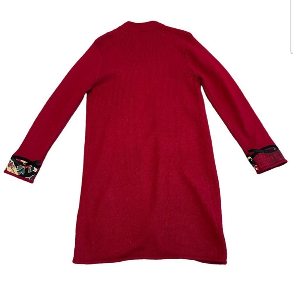 Koos of Course! Red Wool Silk Blend Open-Front Sweater Applique Sz Medium Women - Picture 2 of 10